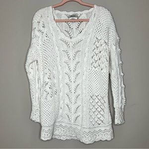 Vintage Grannycore Pom Crochet Scalloped Cottagecore Cotton Sweater Oversized